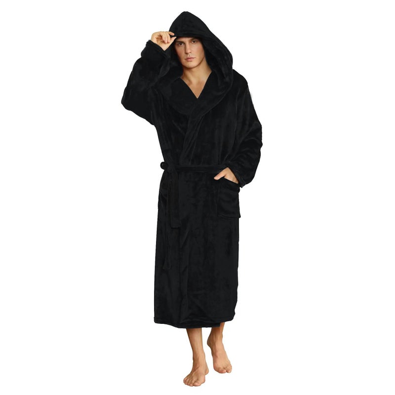U2SKIIN Mens Fleece Hooded Robe Plush Bathrobe (Black, L/XL) - Image 1